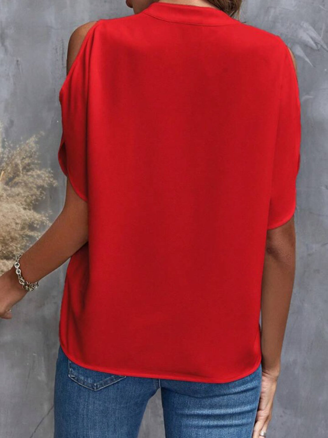 Notched Cold Shoulder Half Sleeve Blouse - Charming Charlie