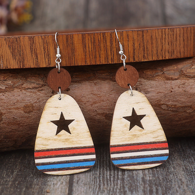 Cutout Star & Stripes Wooden Dangle Earrings - Charming Charlie