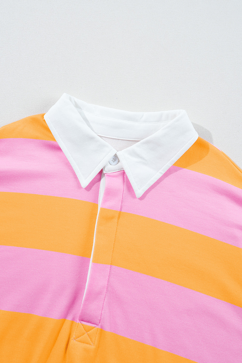 Contrast Striped Collared Neck Long Sleeve Sweatshirt - Charming Charlie