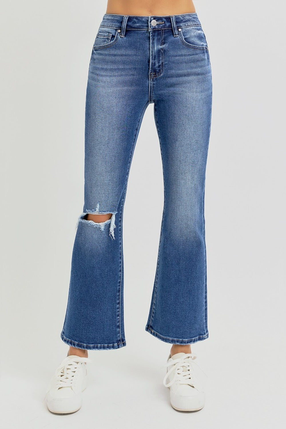 RISEN Full Size Distressed High Rise Crop Flare Jeans - Charming Charlie