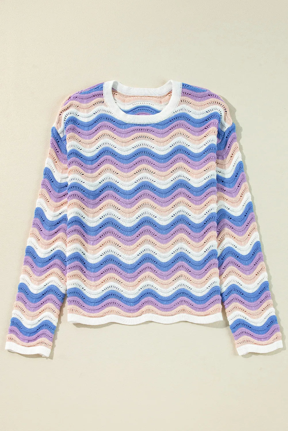 Contrast Wave Stripe Long Sleeve Sweater - Charming Charlie