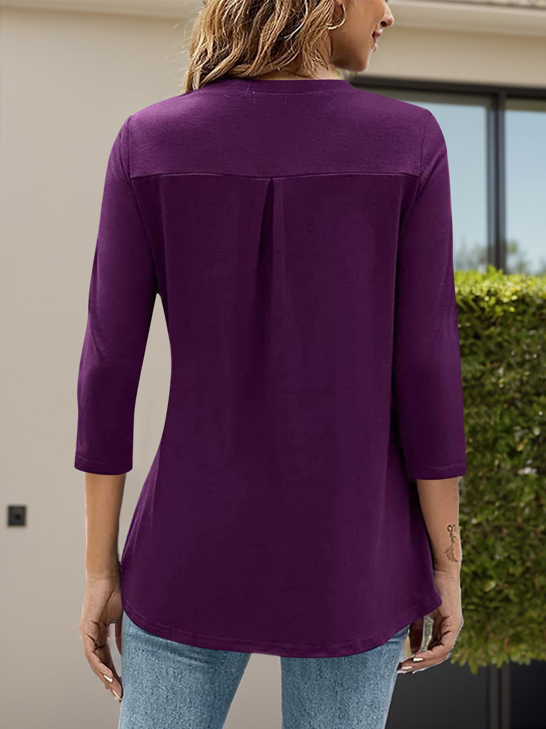 Notched Three-Quarter Sleeve T-Shirt - Charming Charlie