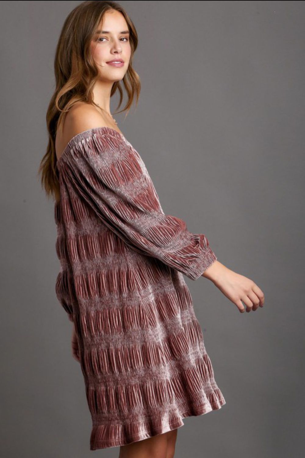 Umgee Off-Shoulder Balloon Sleeve Velvet Mini Dress - Charming Charlie