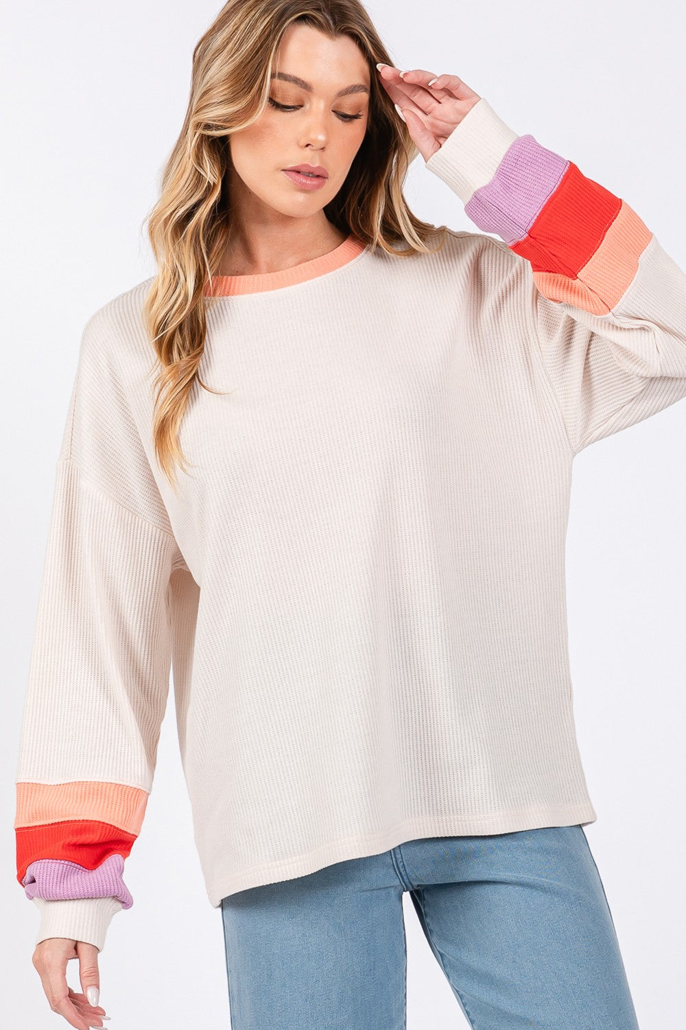 SAGE + FIG Color Block Waffle Knit T-Shirt - Charming Charlie