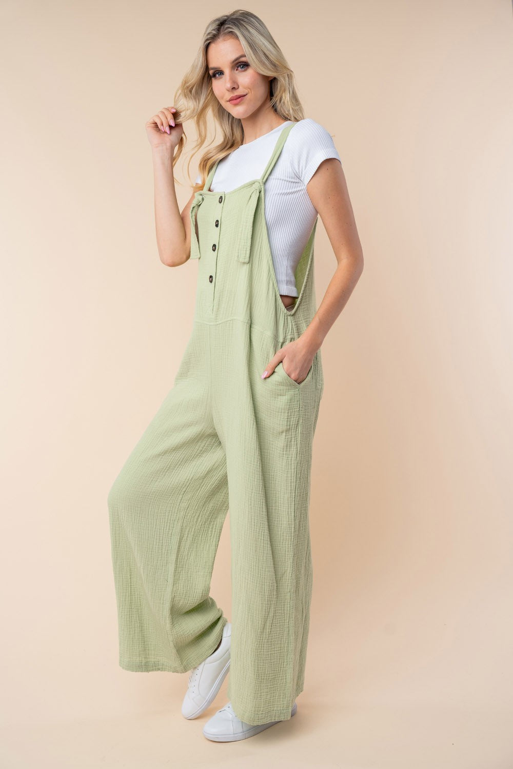 White Birch Texture Sleeveless Wide Leg Jumpsuit - Charming Charlie
