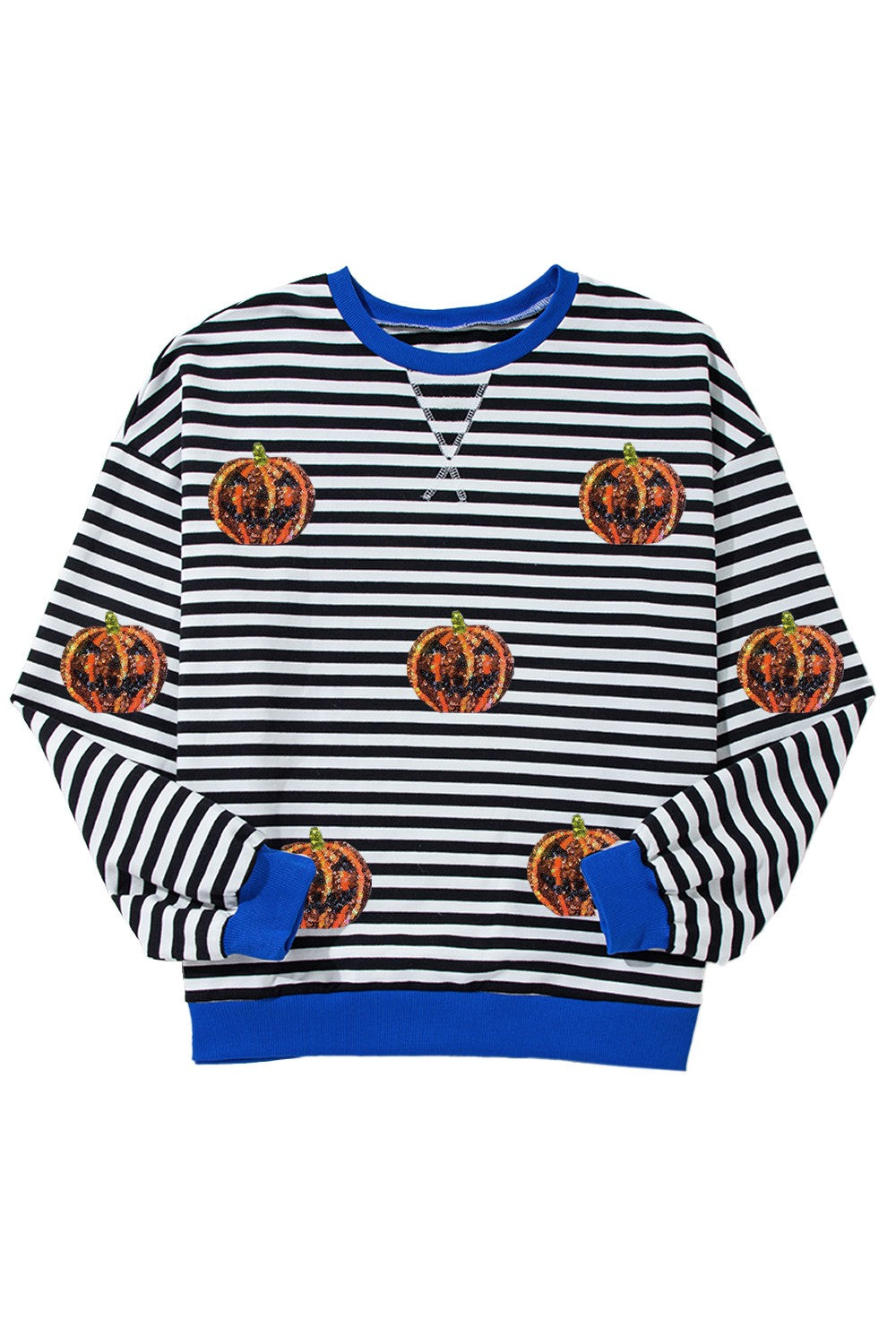 Pumpkin Striped Round Neck Long Sleeve Sweatshirt - Charming Charlie