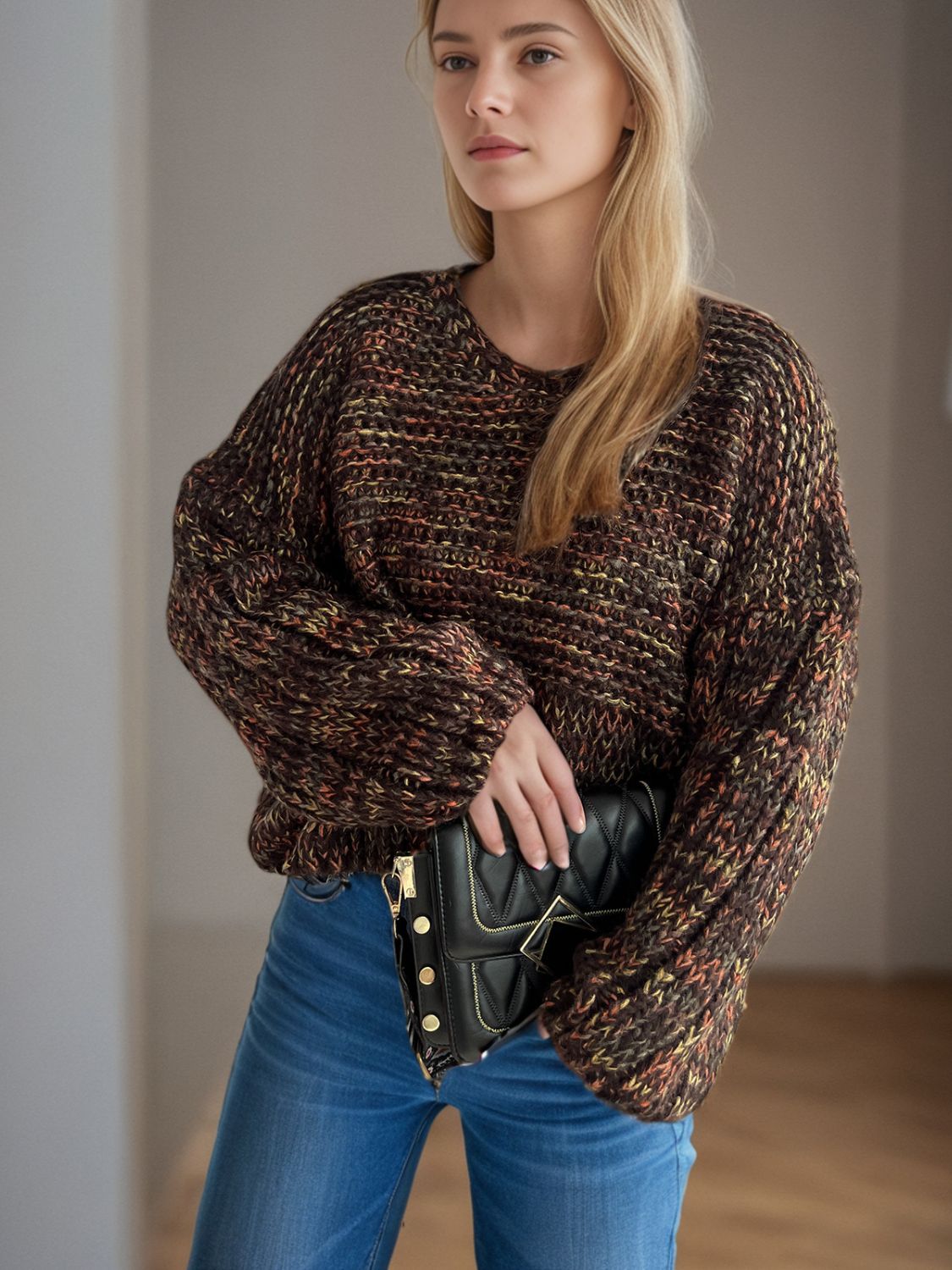 Dropped Shoulder Long Sleeve Sweater - Charming Charlie