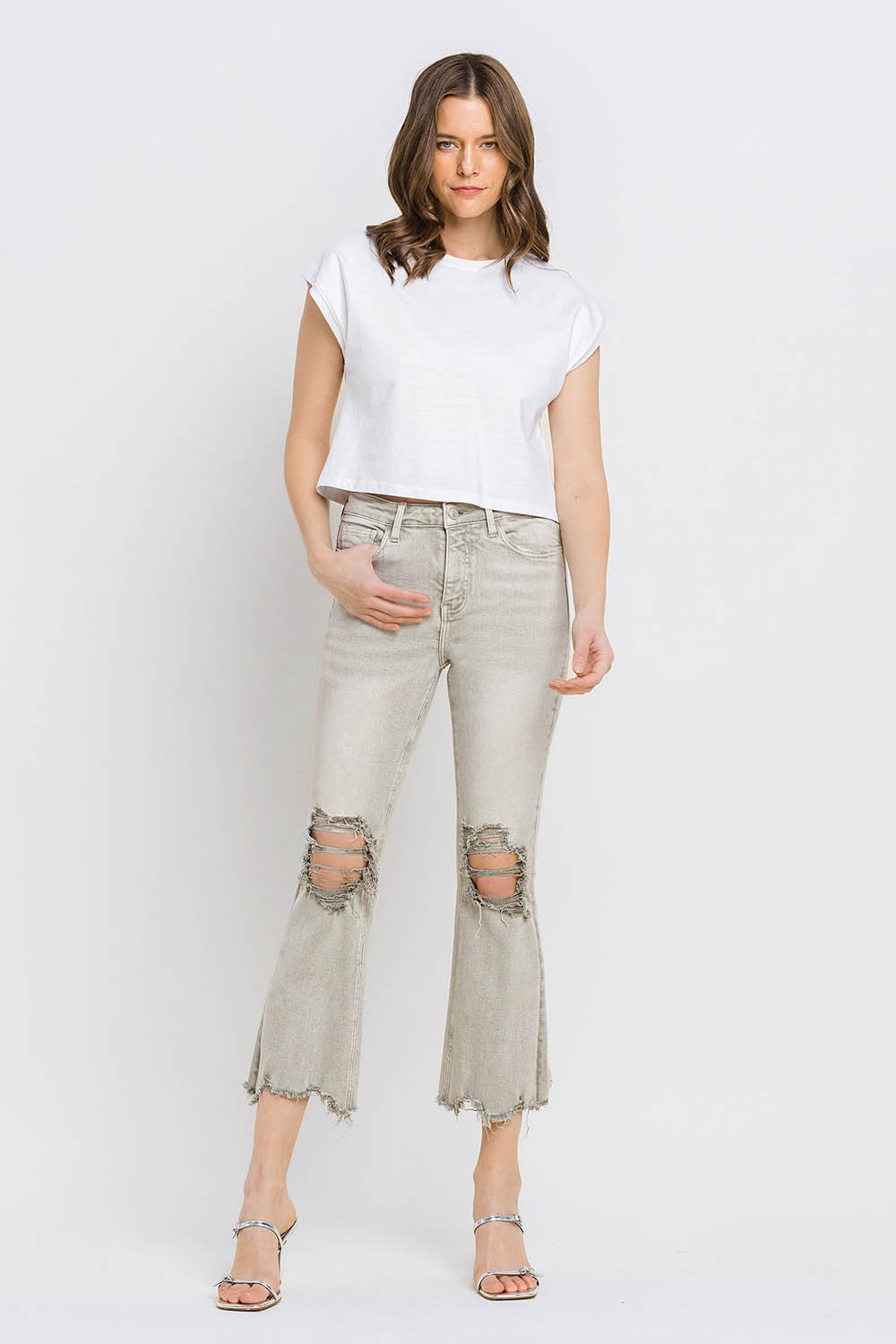 Lovervet Distressed Raw Hem Cropped Flare Jeans - Charming Charlie