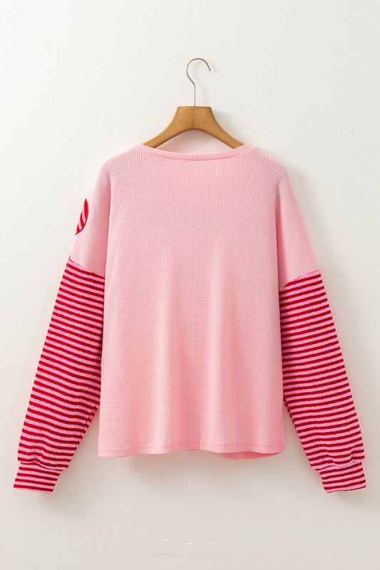 Patch Color Block Striped Sleeve Textured Top - Charming Charlie