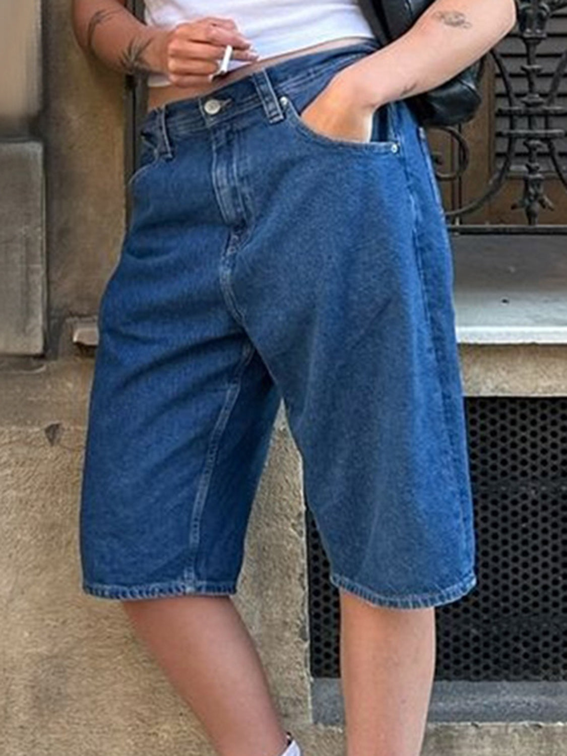 High Waist Denim Shorts with Pockets - Charming Charlie