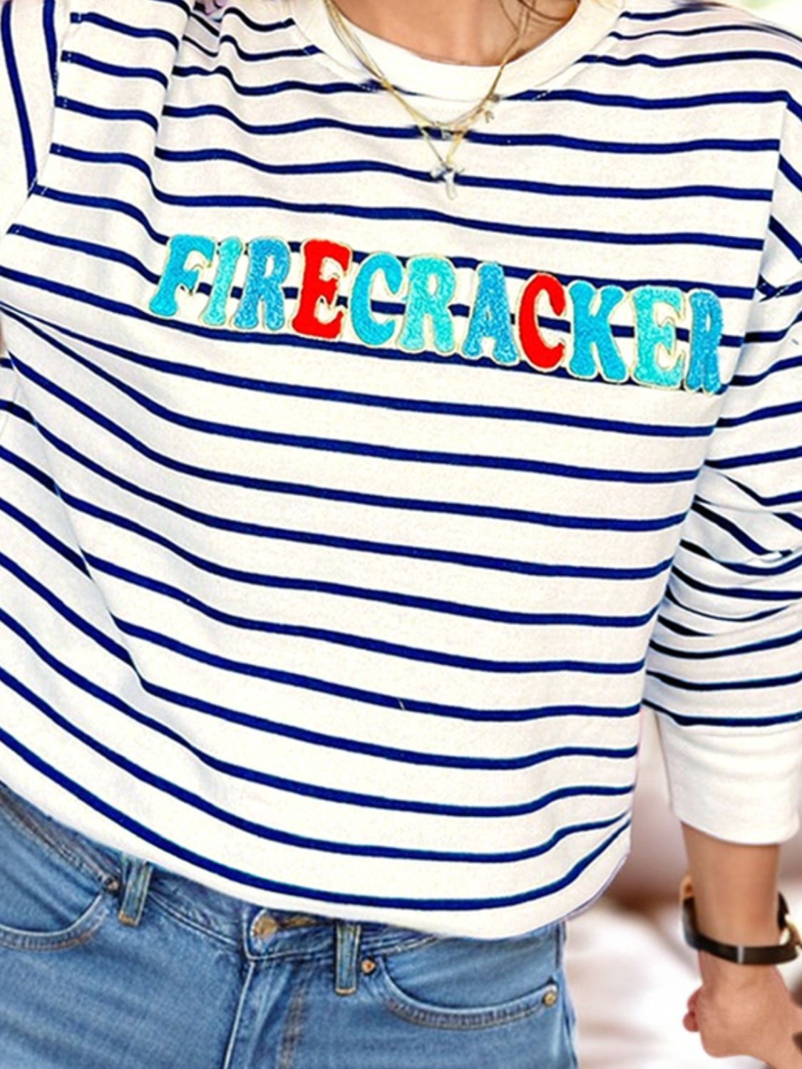 FIRECRACKER Striped Long Sleeve Sweatshirt - Charming Charlie