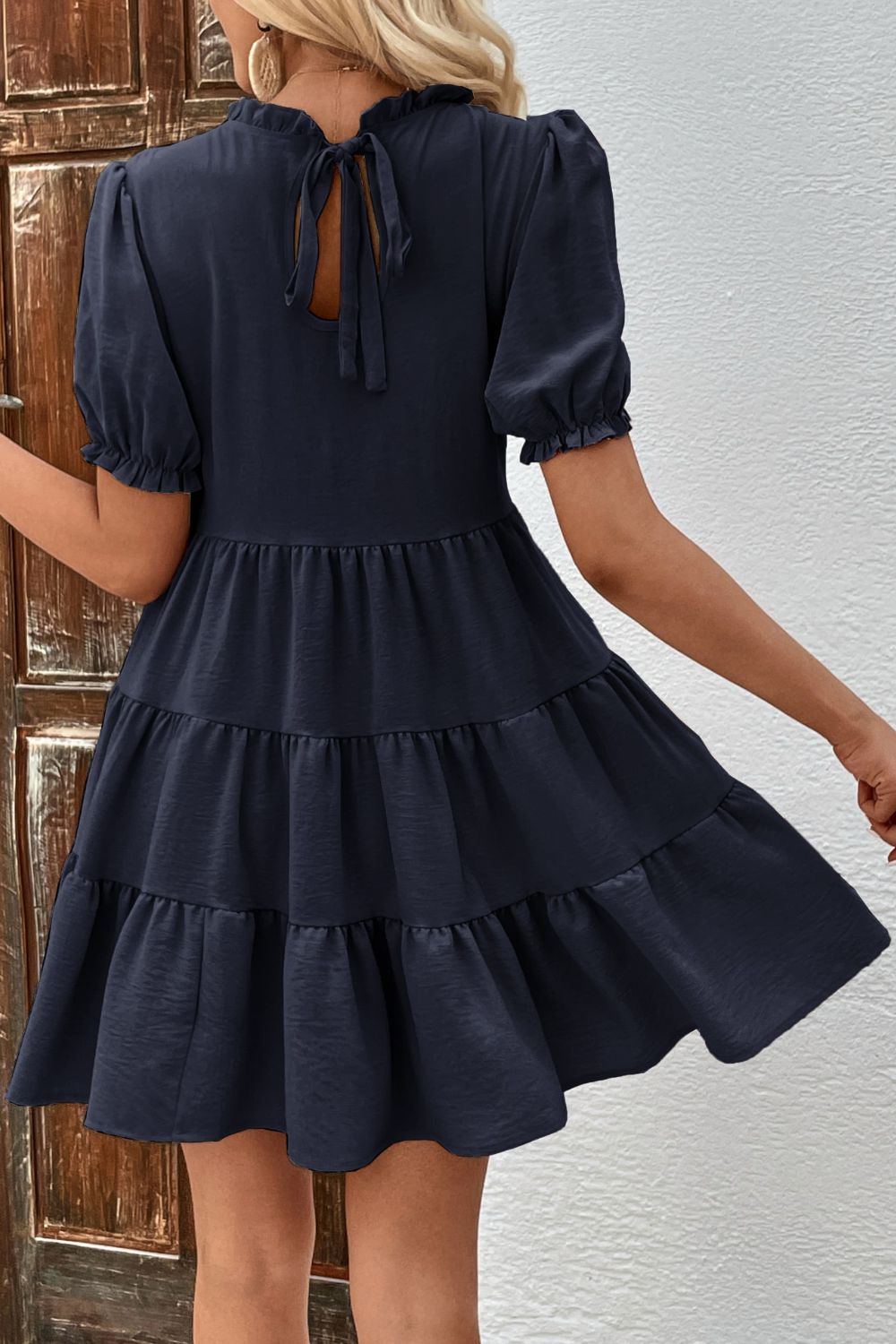 Puff Sleeve Tie Back Tiered Dress - Charming Charlie