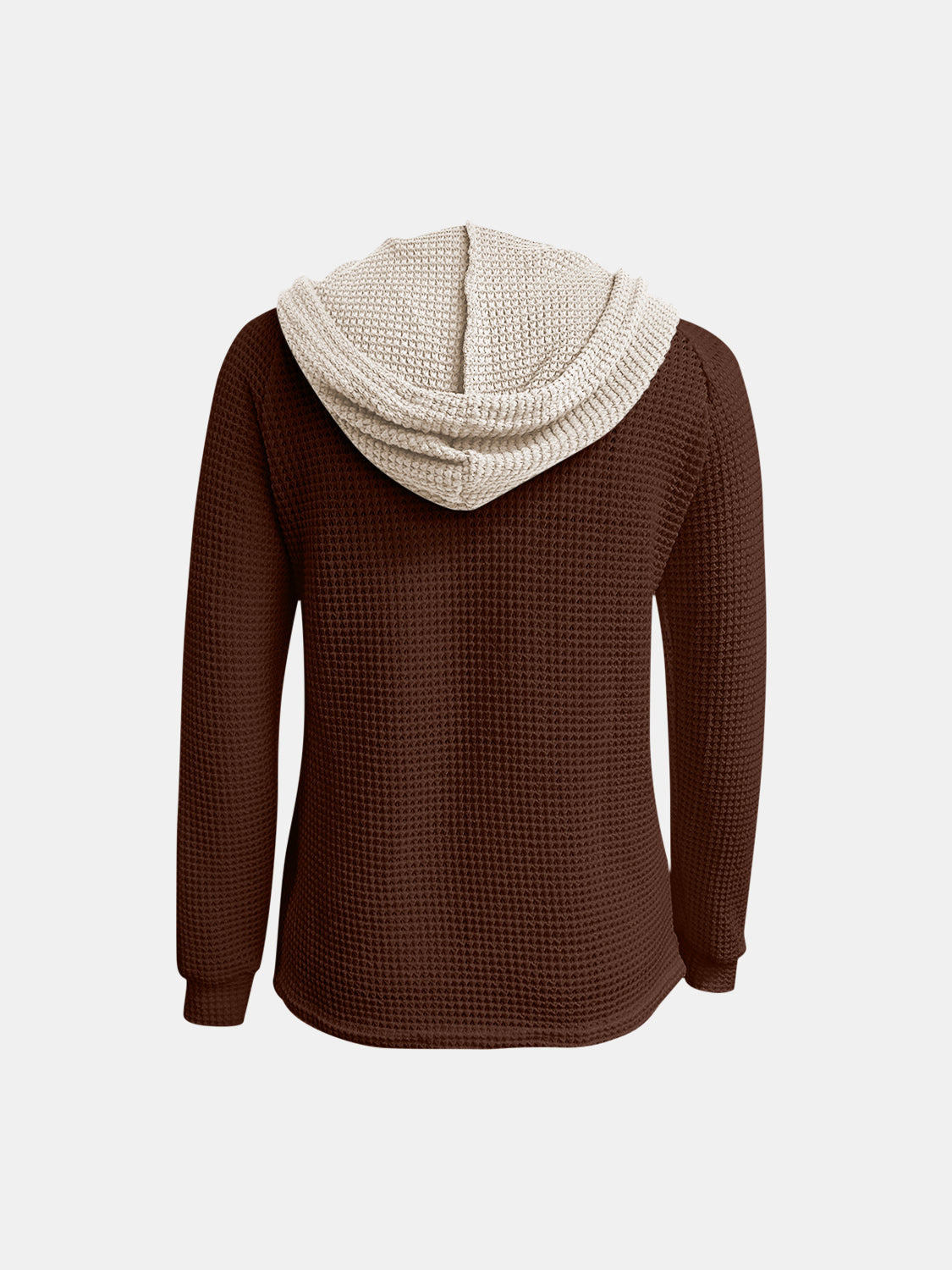 Full Size Waffle-Knit Contrast Long Sleeve Hoodie - Charming Charlie