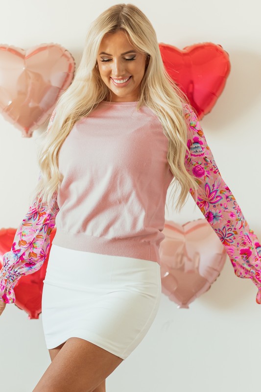 Women Floral Printed Patchwork Smocked Sweatshirts - Charming Charlie
