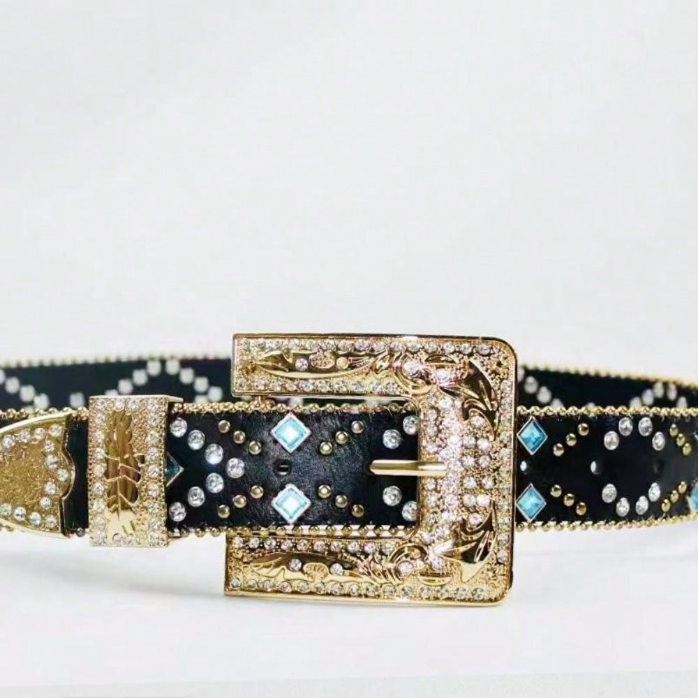Rhinestone PU Leather Belt - Charming Charlie