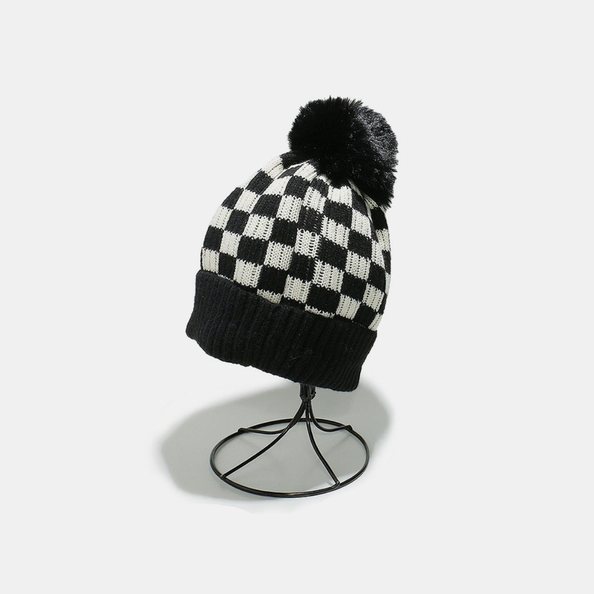 Checkered Knit Hat with Pompom - Charming Charlie