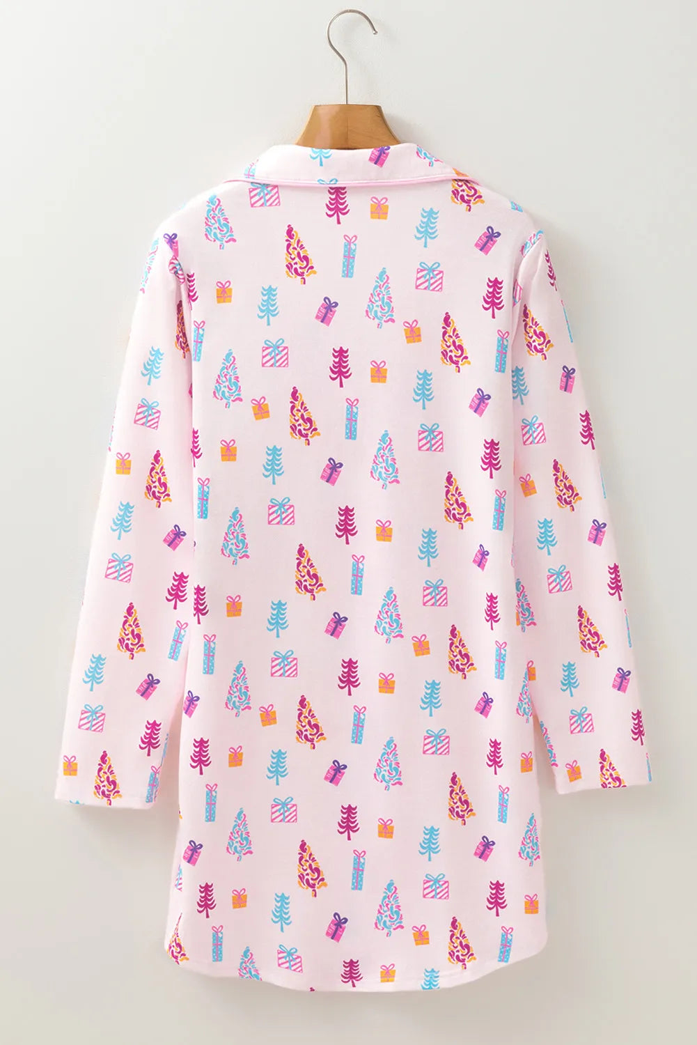 Printed Collared Neck Long Sleeve Lounge Dress - Charming Charlie
