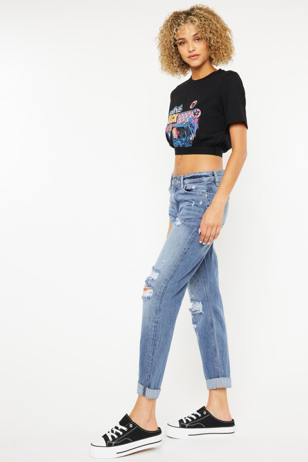 Kancan Mid Rise Distressed Straight Jeans - Charming Charlie