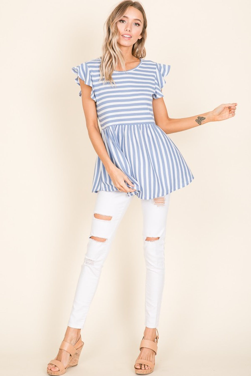 BOMBOM Striped Round Neck Blouse - Charming Charlie