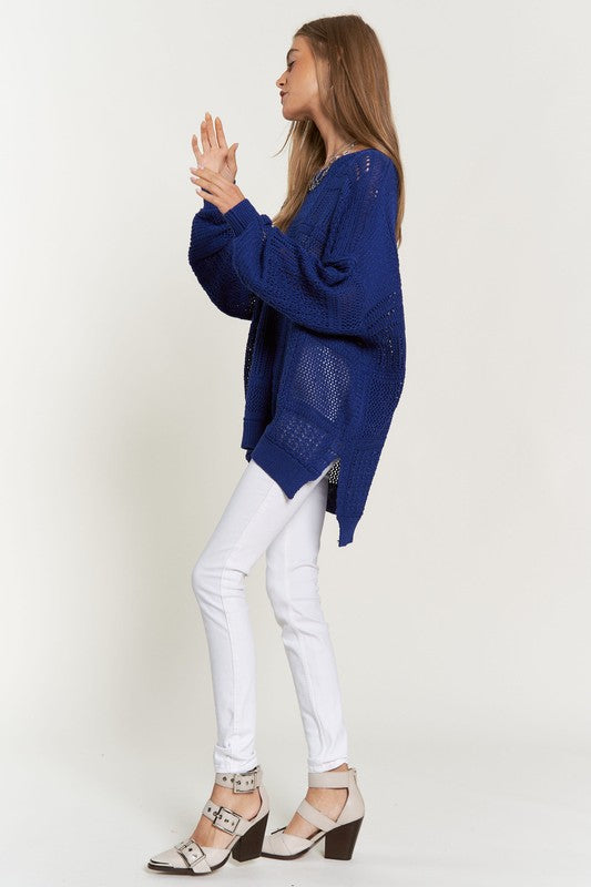 Davi & Dani Openwork Side Slit Drop Shoulder Knit Cover Up - Charming Charlie