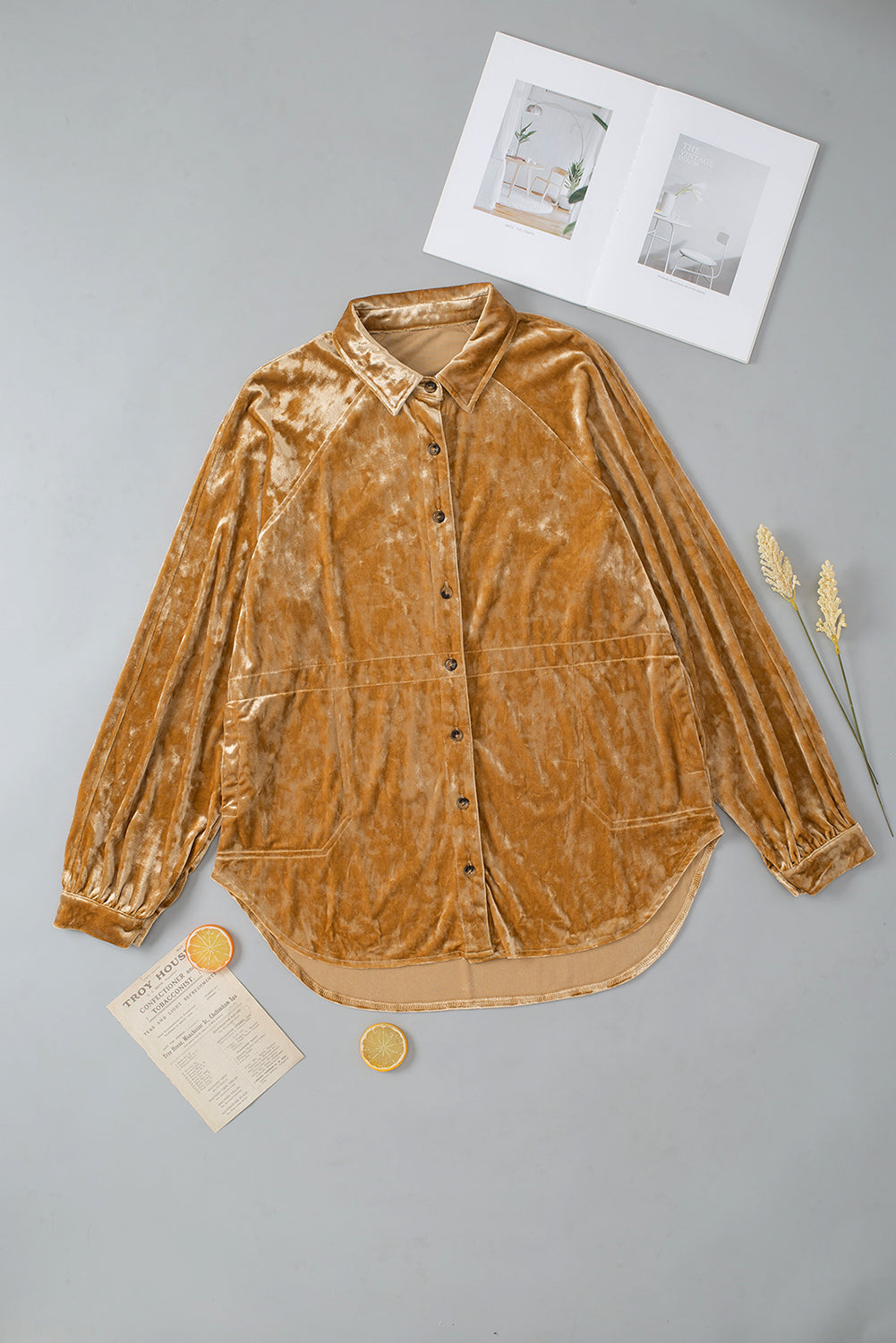 Button Down Loose Fit Velvet Shirt - Charming Charlie