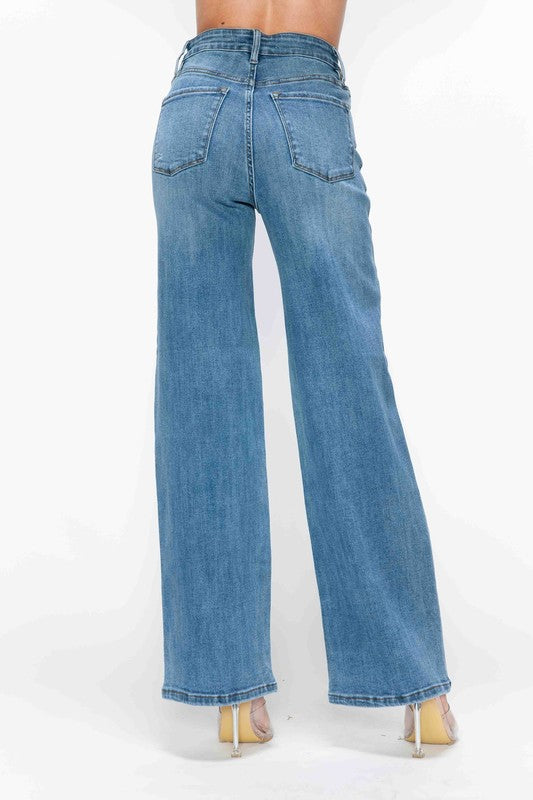 bytos Full Size High Rise Wide Leg Jeans with Pockets - Charming Charlie
