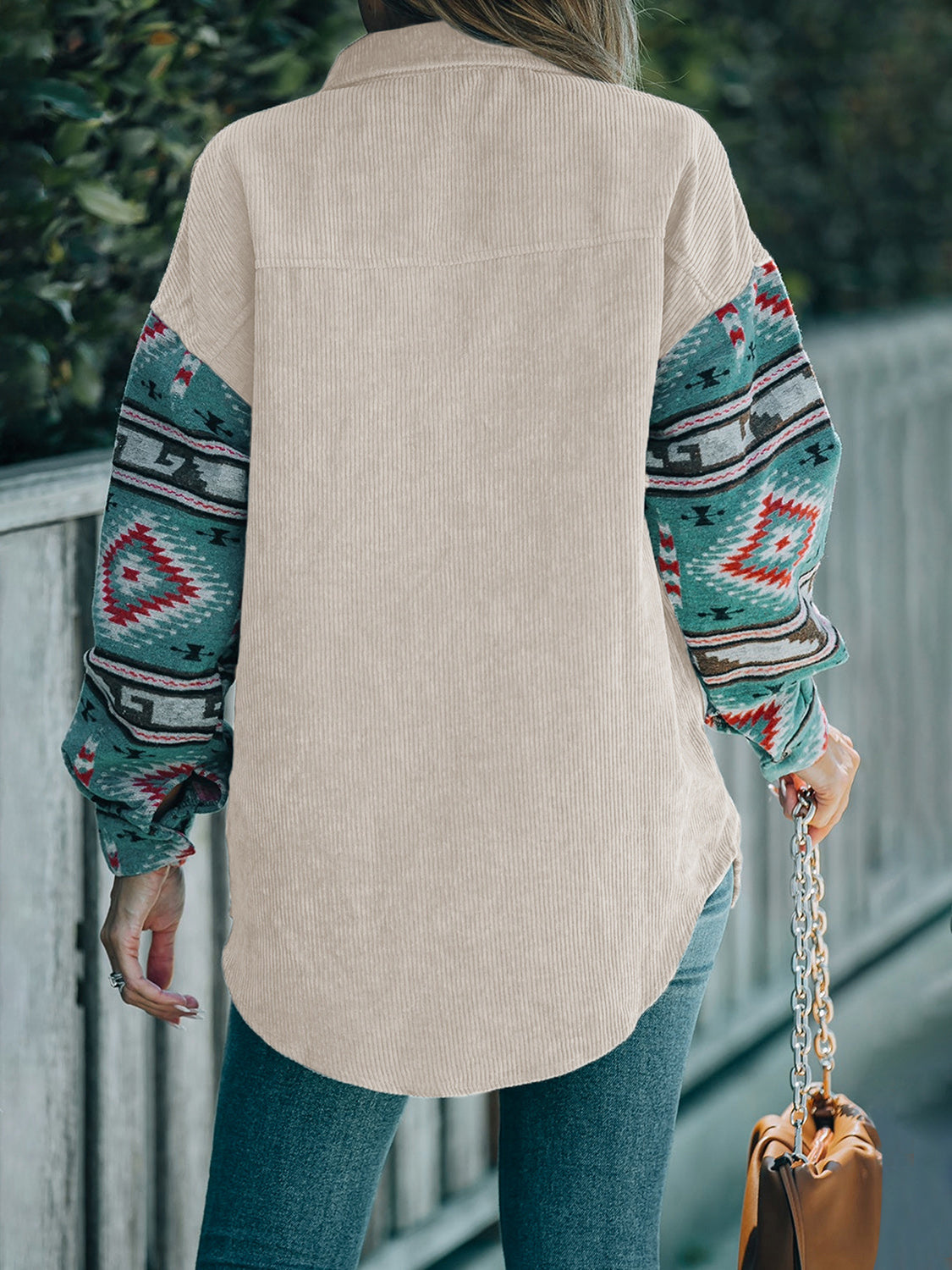 Perfee Pocketed Geometric Collared Neck Shacket - Charming Charlie