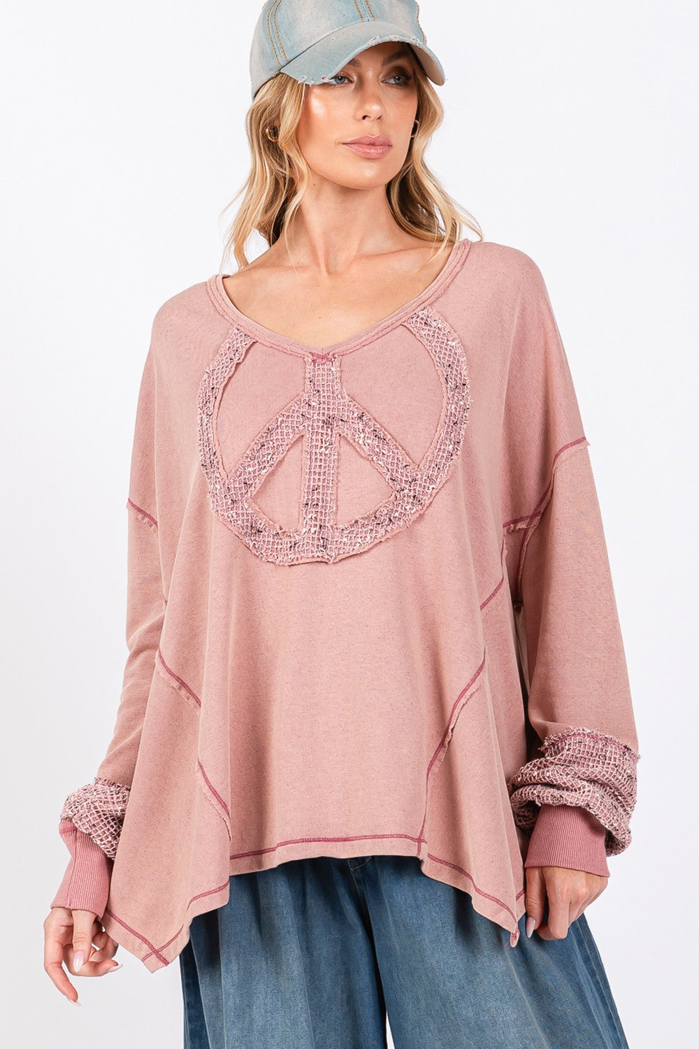 SAGE + FIG Peace Sign Mineral Wash Terry Top - Charming Charlie