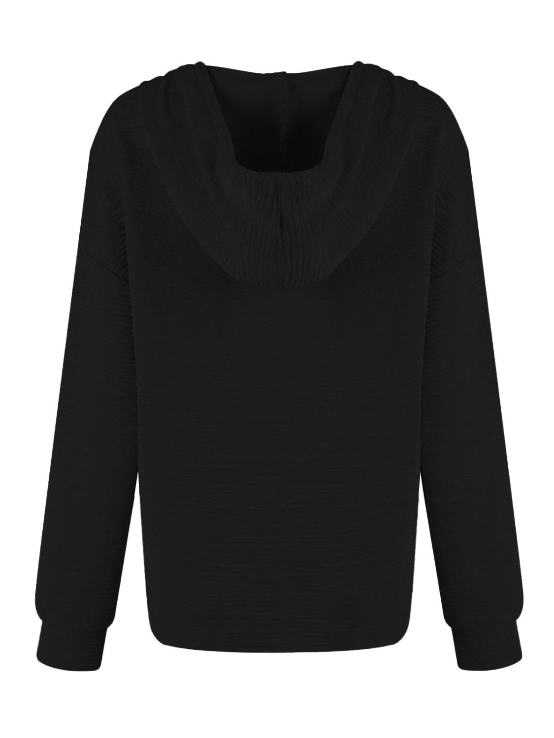 Drawstring Quarter Button Long Sleeve Hoodie - Charming Charlie