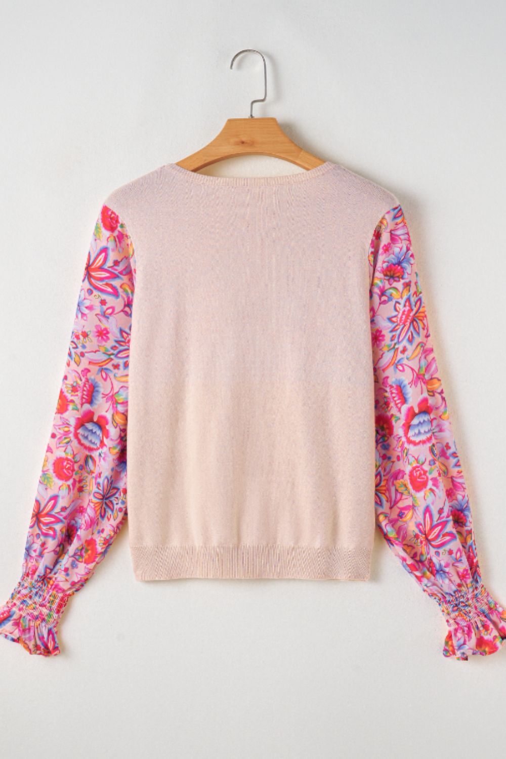 Printed Round Neck Flounce Sleeve Sweater - Charming Charlie