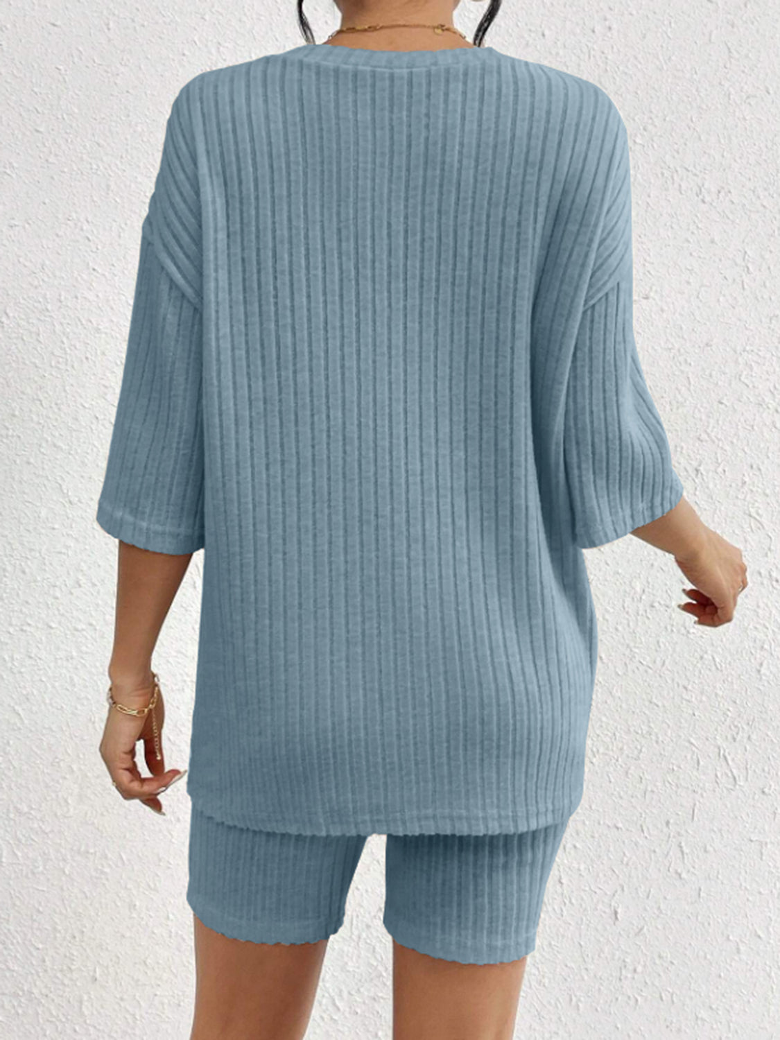 Ribbed Round Neck Top and Shorts Set - Charming Charlie