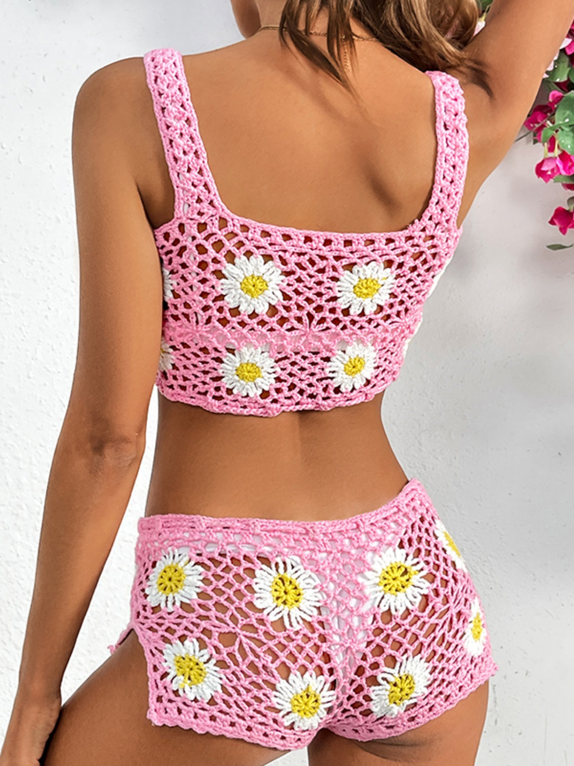 Flower Cutout Wide Strap Two-Piece Cover Up - Charming Charlie