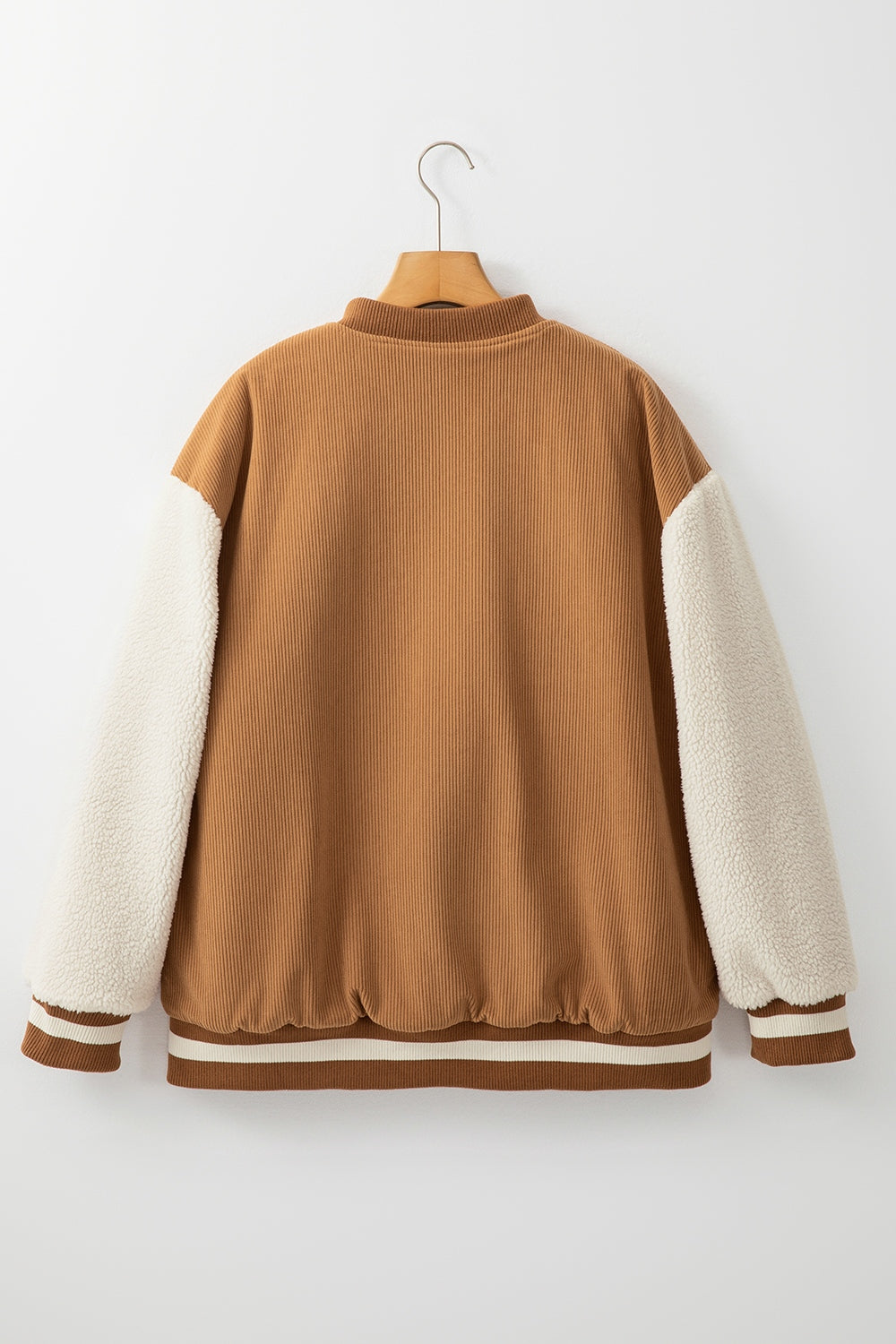 Contrast Baseball Collar Snap Down Long Sleeve Jacket - Charming Charlie