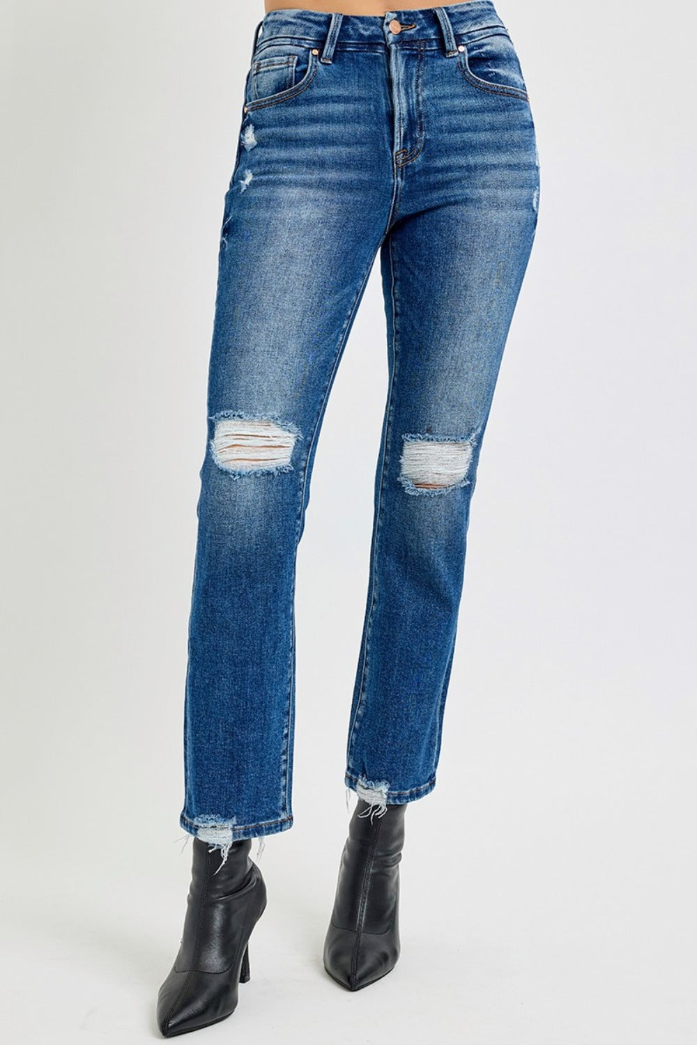 RISEN Full Size High Rise Distressed Crop Straight Jeans - Charming Charlie