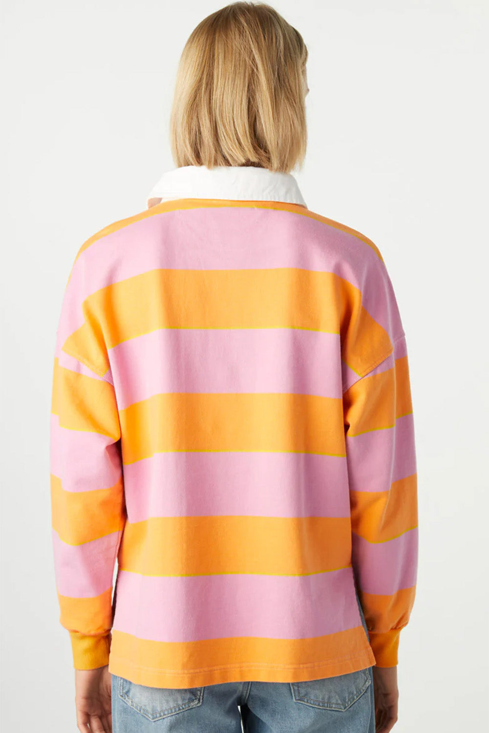 Contrast Striped Collared Neck Long Sleeve Sweatshirt - Charming Charlie