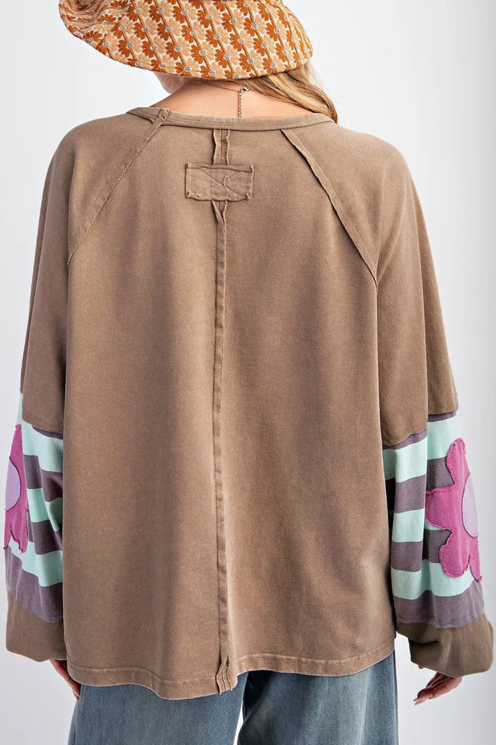 Plus Size Flower Round Neck Long Sleeve Blouse - Charming Charlie