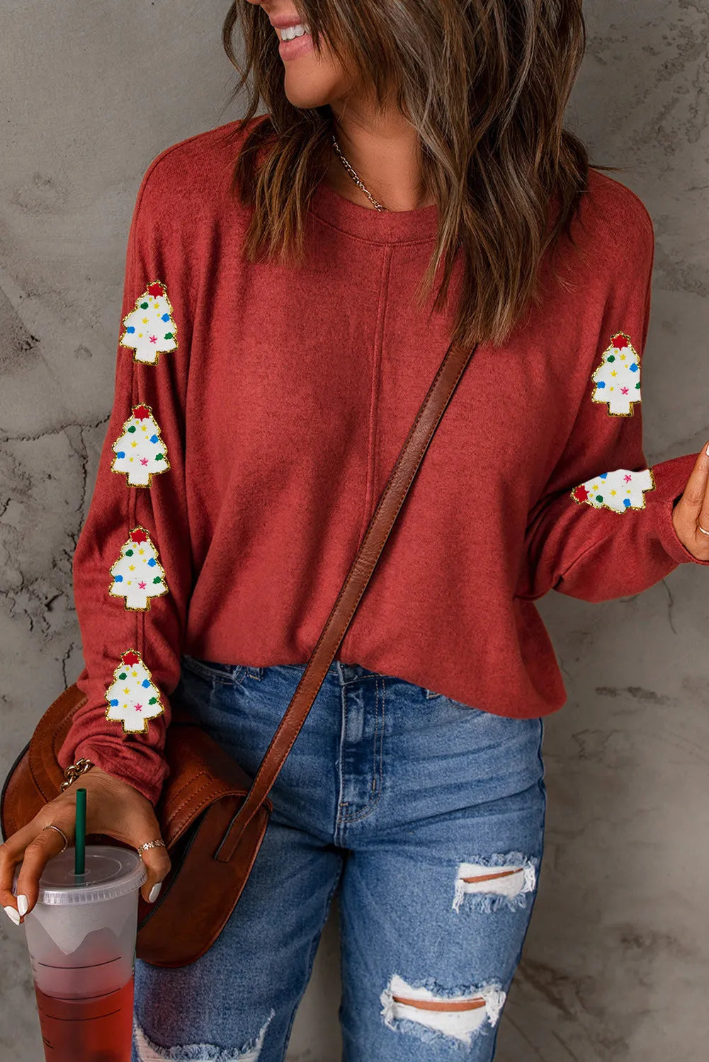 Christmas Tree Round Neck Long Sleeve Top - Charming Charlie