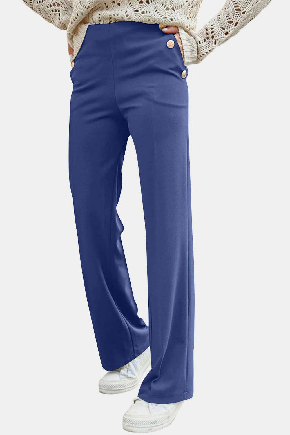 Decorative Button High Rise Pants - Charming Charlie