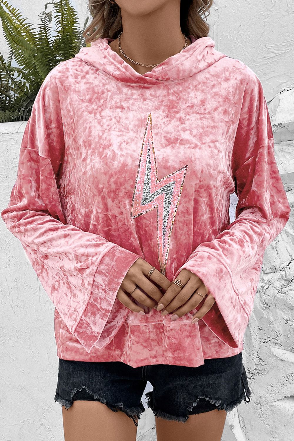 Thunderbolt Sequin Long Sleeve Hoodie - Charming Charlie