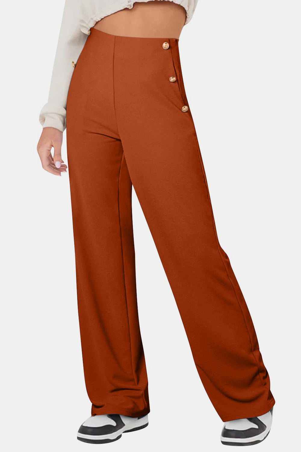 Decorative Button High Rise Pants - Charming Charlie