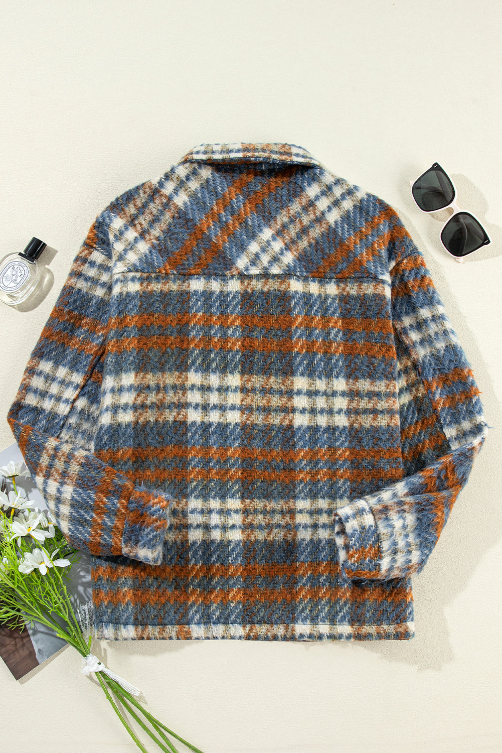 Plaid Collared Neck Jacket with Chest Pockets - Charming Charlie