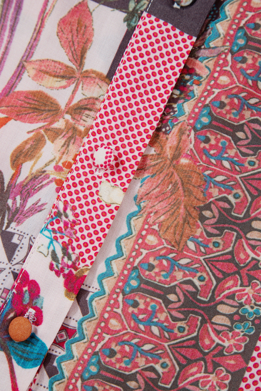 Patchwork Printed Notched Flounce Sleeve Shirt - Charming Charlie