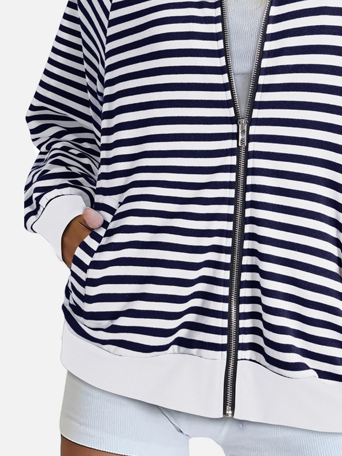 Striped Zip Up Long Sleeve Sweatshirt - Charming Charlie