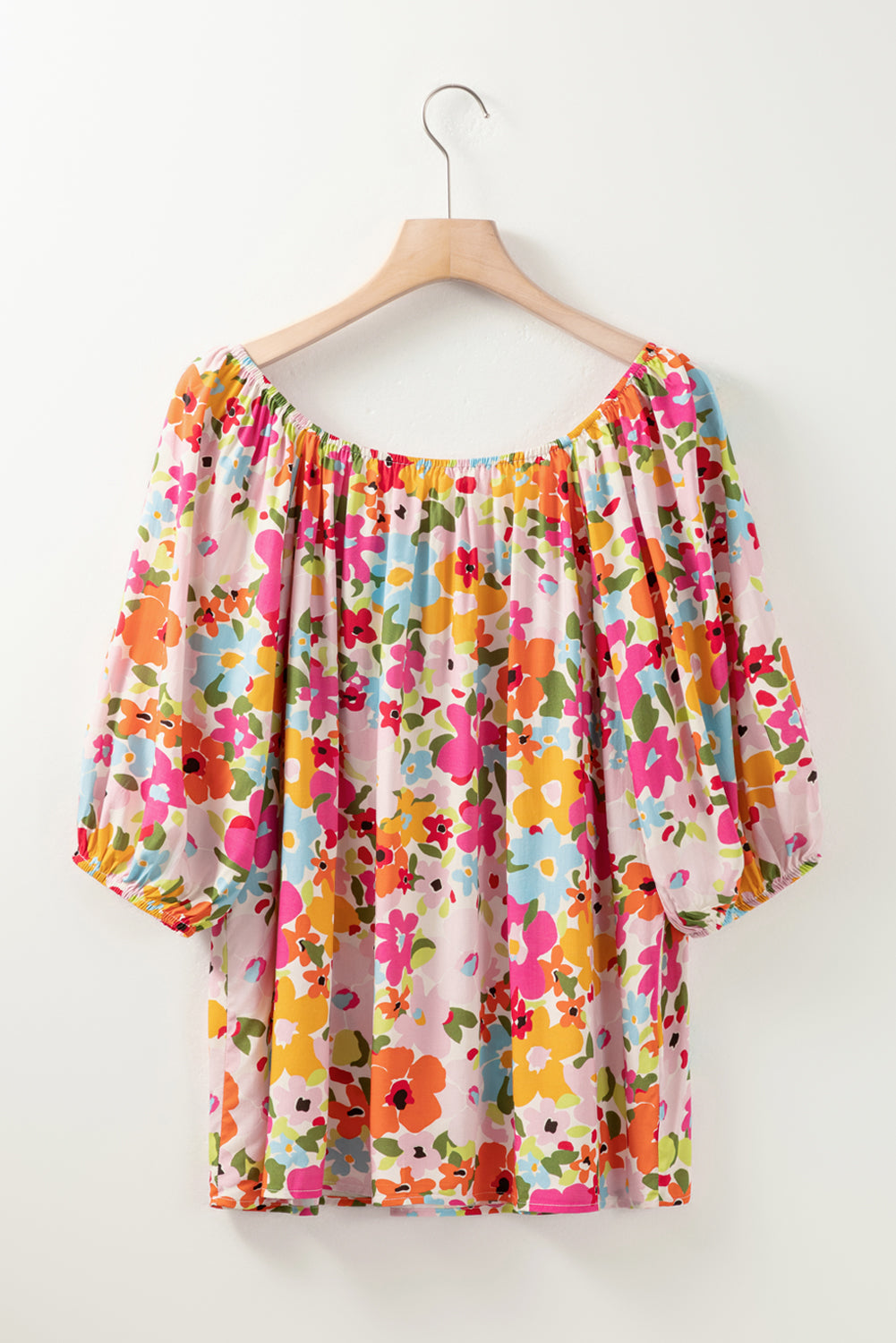 Printed Round Neck Half Sleeve Blouse - Charming Charlie