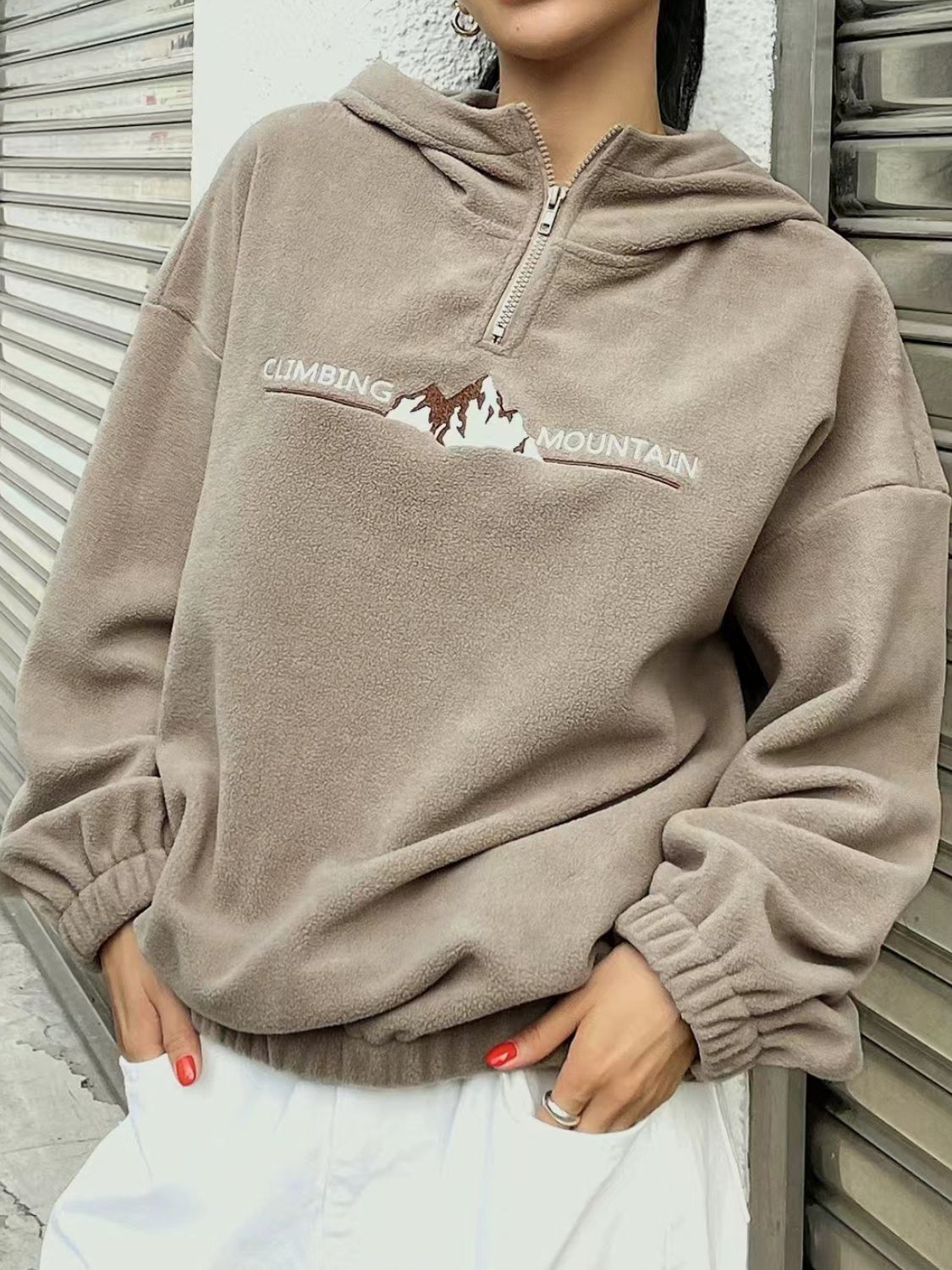 Mountain Quarter Zip Long Sleeve Hoodie - Charming Charlie