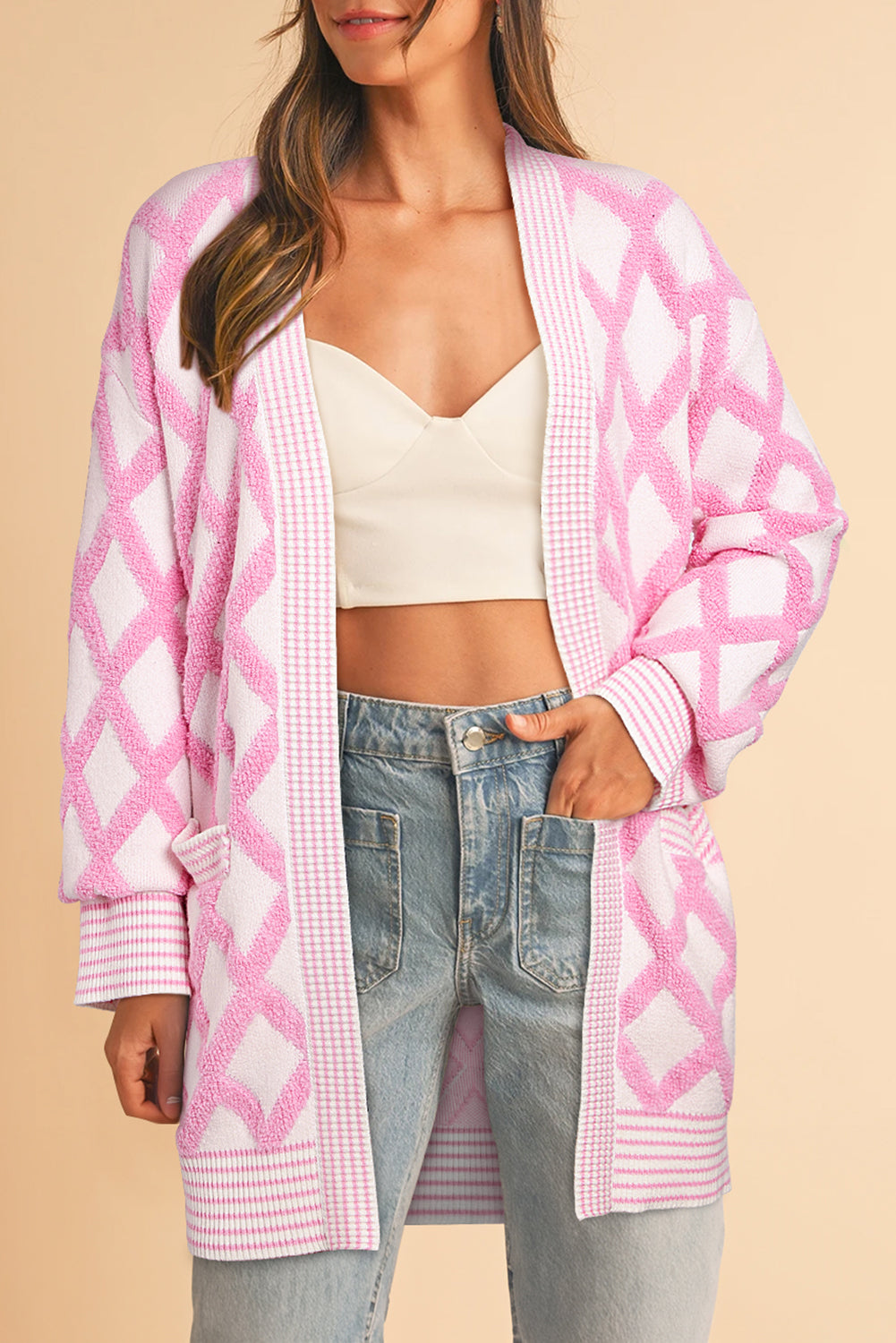 Geometric Open Front Long Sleeve Cardigan - Charming Charlie