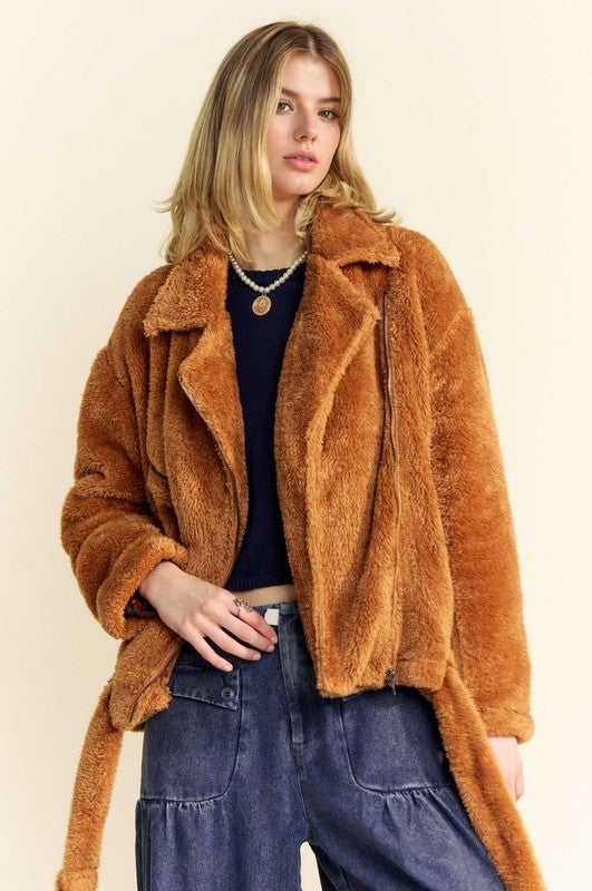 Davi & Dani Fuzzy Zip Up Collared Neck Jacket - Charming Charlie