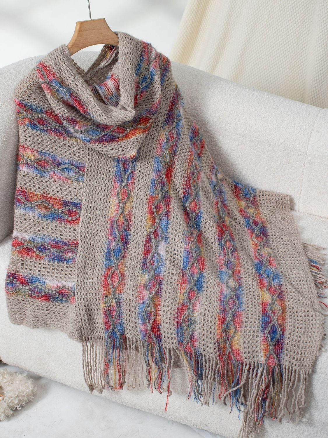Fringe Contrast Hooded Poncho - Charming Charlie