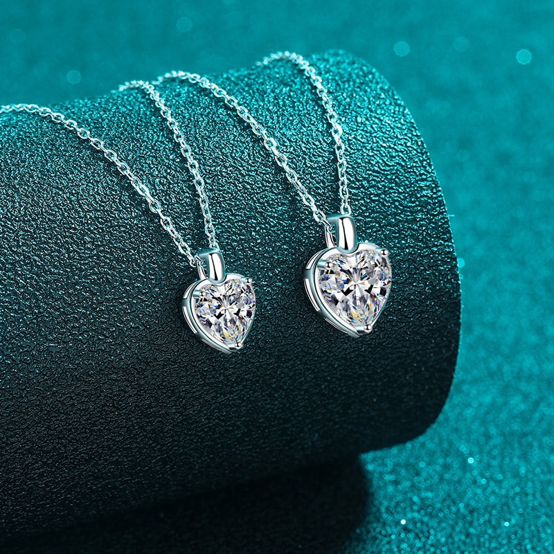 2 Carat Moissanite 925 Sterling Silver Heart Shape Necklace - Charming Charlie