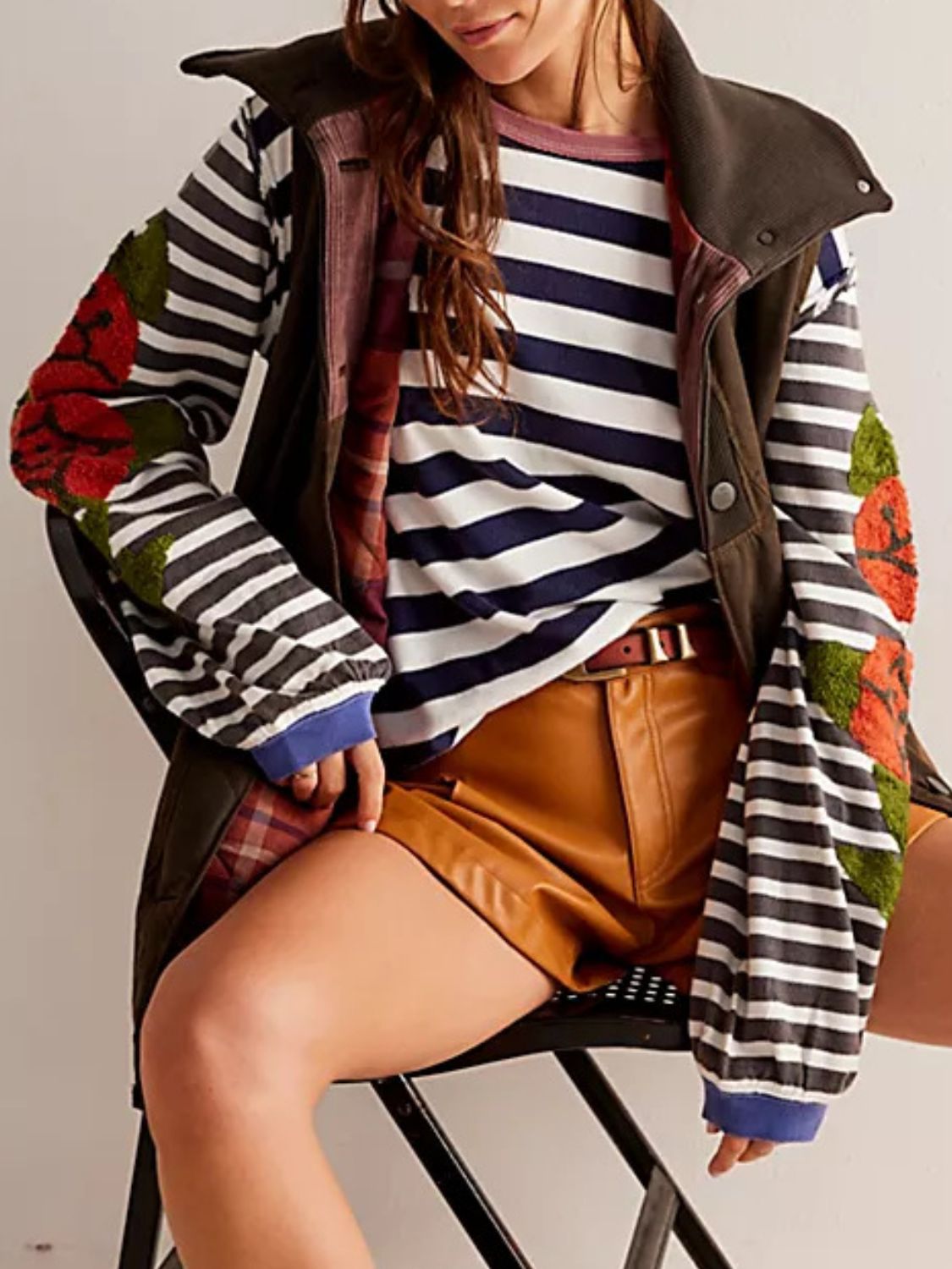 Striped Round Neck Long Sleeve Sweatshirt - Charming Charlie